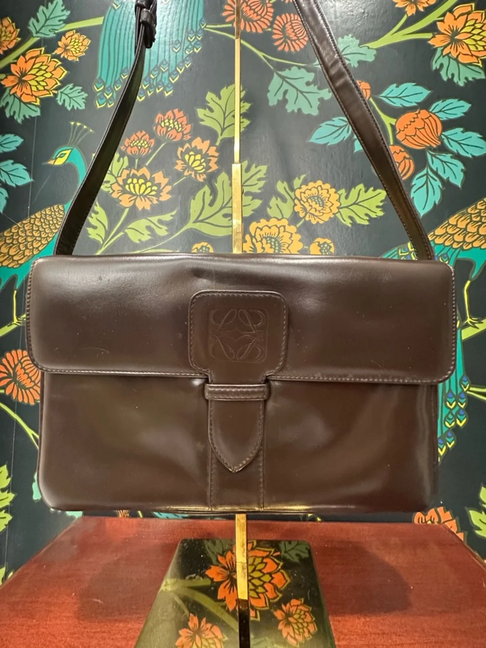 Vintage Loewe Anagram Leather Shoulder Bag Brown Spain Pre-LVMH Structured Flap - Picture 4 of 12